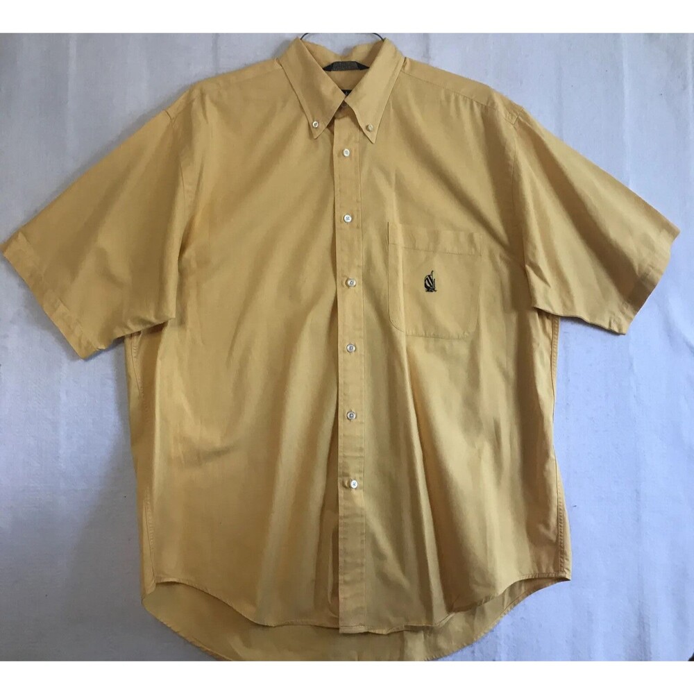 Nautica Button Down Shirt Men’s Size Large Yellow Short Sleeve Adult